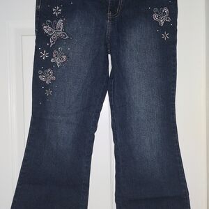Arizona Jean Company Dark Blue Flare Jeans with Butterfly Embroidery